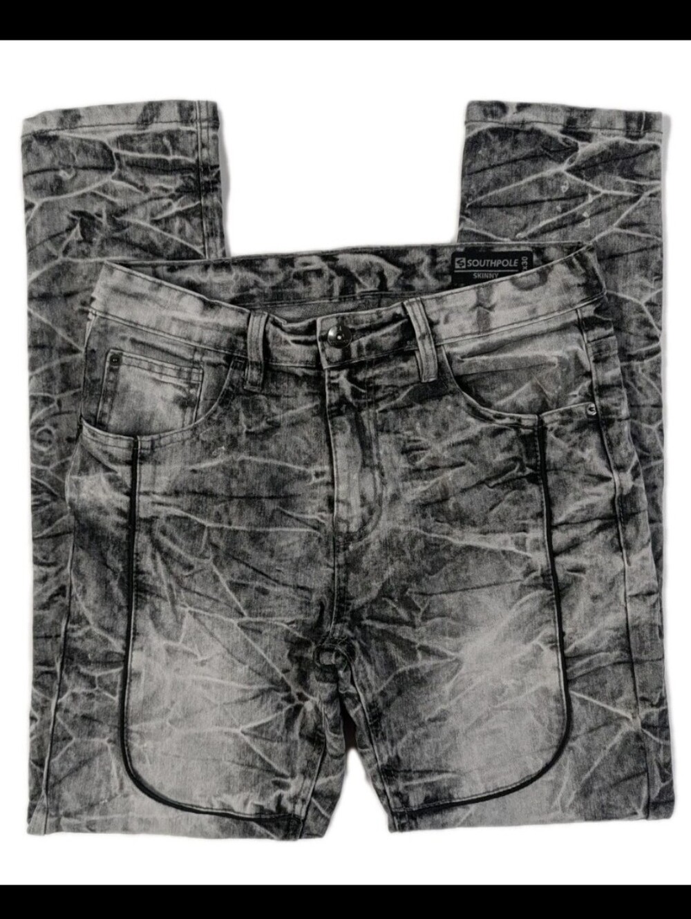Southpole Mens Skinny Jeans 32x30 Black Grey Acid Wash Stretch Denim Streetwear